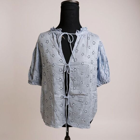 Free People Letters to Juliet Eyelet Top Size M White 100% Cotton Boho Chic - Picture 3 of 6